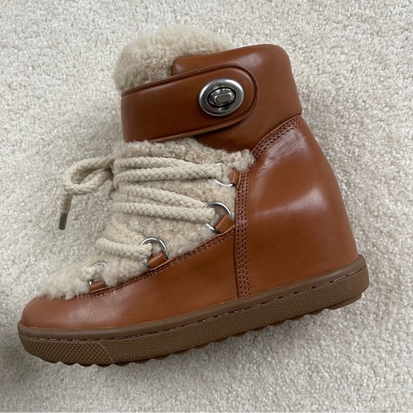 Women's Lace Up Shearling Boots - Tan - Picture 4 of 7